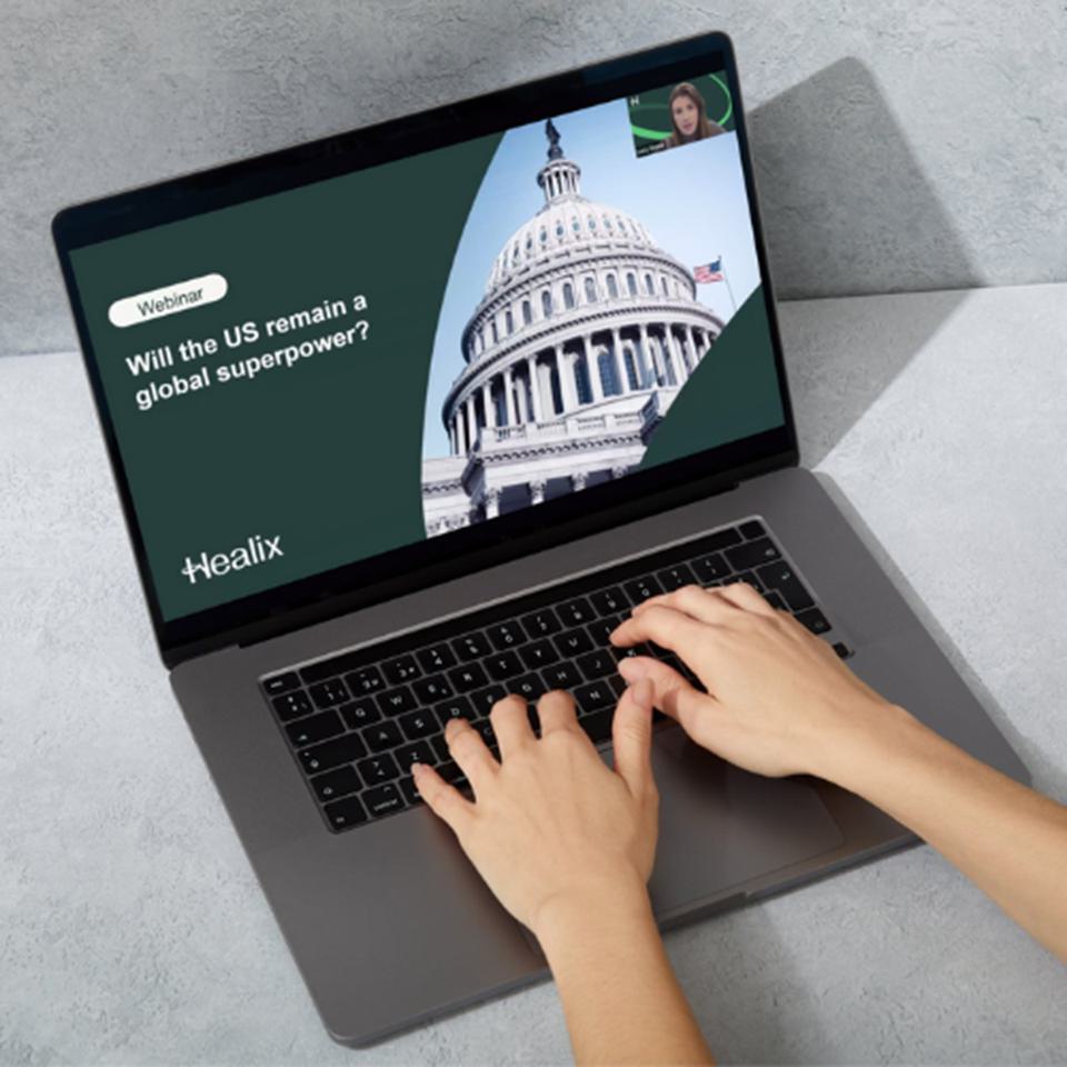 Mockup of the US Elections Webinar, featuring a panel of experts analysing electoral trends, voting systems, and key political issues