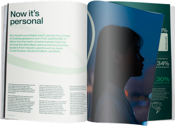 Mockup of the inner spread for the 'Risk Radar 2024' report, highlights key insights, trends, and forecasts for the year ahead